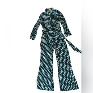 DVF Michele Jumpsuit - Geo Print Teal/White/Black